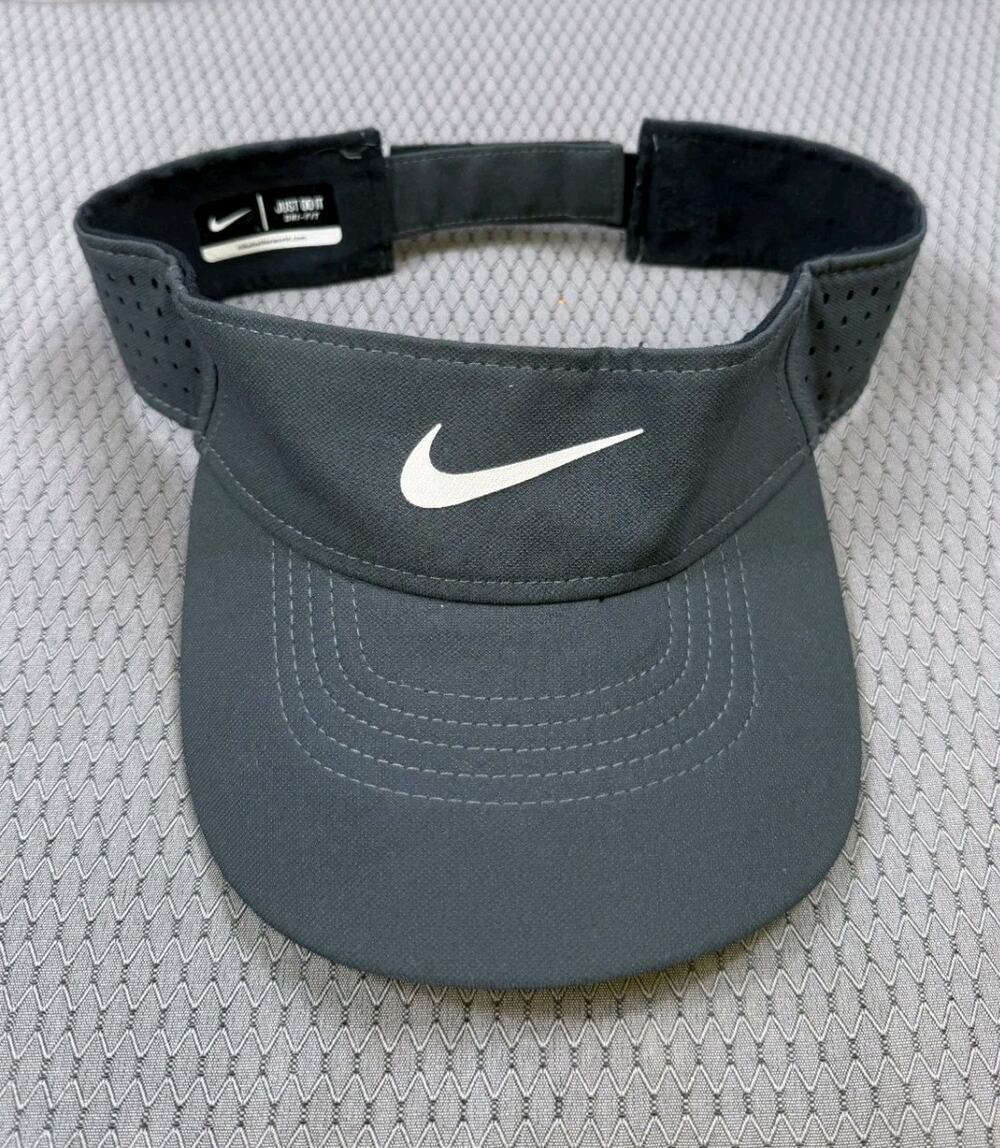 Nike Dri-Fit Sun Visor Strapback Cap Unisex One Size Gray Black Golf Tennis